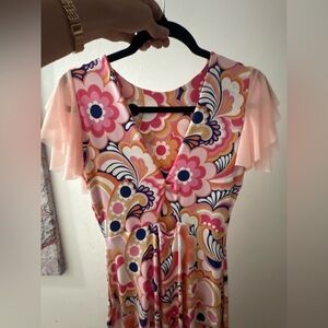 Floral Maxi Dress with Pink and Orange Accents